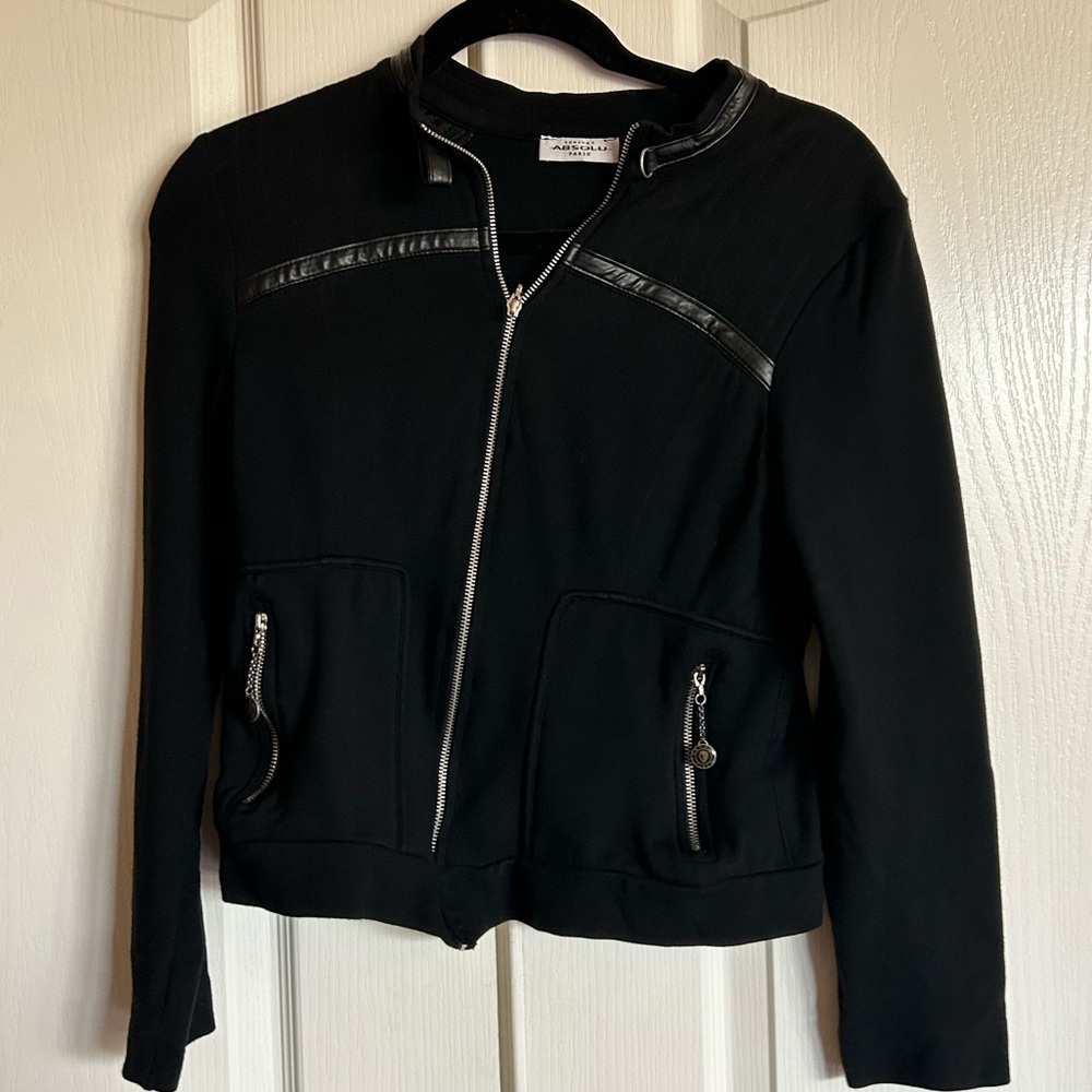 Absolu Paris Designer leather trimmed viscose zipper jacket size small